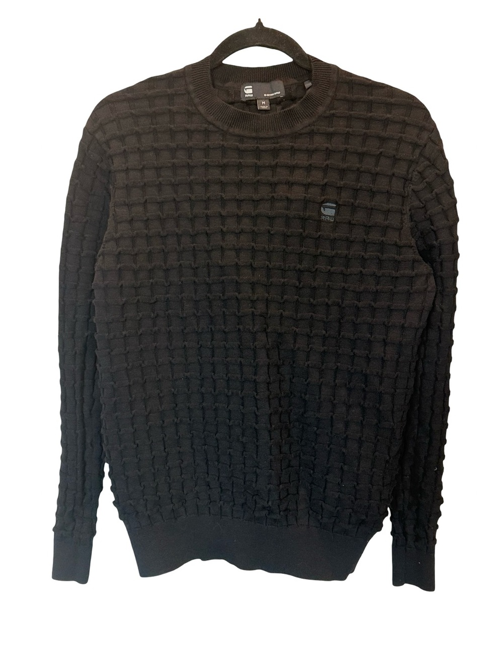 G-Star RAW Black Textured Basket Weave Crewneck Sweater Men’s Medium